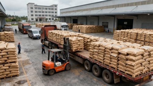 PAM聚丙烯酰胺产品在工厂厂区装车