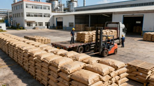 工厂装车区堆放的PAM净水絮凝剂