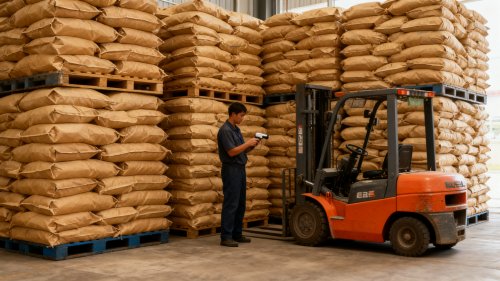 厂区内PAM絮凝剂装车过程