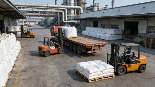 聚丙烯酰胺包装整齐堆放于厂区
