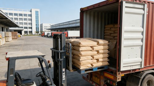 淄博聚隆聚丙烯酰胺厂区堆放PAM颗粒产品