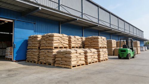 淄博聚隆聚丙烯酰胺工厂车间PAM颗粒装车场景