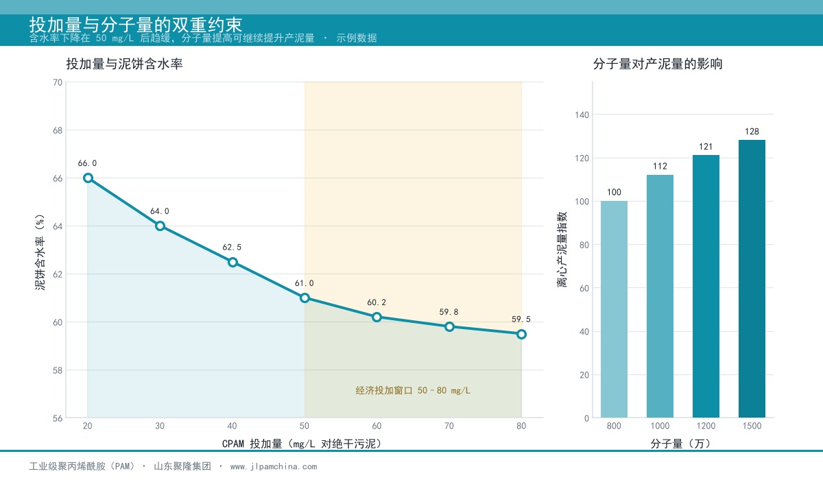 CPAM投加量与泥饼含水率及分子量对产泥量的影响